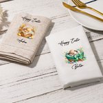 Personalisierte schlafende Hase in einem Korb Leinen wiederverwendbare Serviette mit Namen Tischdekoration Ostern Housewarming Geschenk für Familie