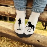 Personalized Horse and Owner Silhouette Soft Mid-calf Socks with Name Birthday Anniversary Gift for Equestrian Horse Lover