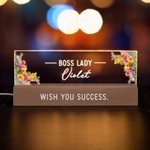 Personalized Floral Boss Lady Name LED Night Light with Text and Wooden Base Home Decor Birthday Gift for Women Leaders