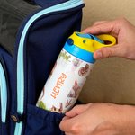 Personalisierte Primitive Alter Dinosaurier Name 12oz isolierte Wasserflasche mit Silikon Stroh auslaufsicher Deckel und Griff Geburtstagsgeschenk für Kinder