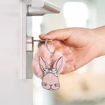 Personalisierte Multicolor niedlichen Kaninchen Gesicht Muttermal Foto Schlüsselanhänger mit Namen und Plüsch Ball Geburtstag Tasche Zubehör Geschenk für Kaninchenliebhaber