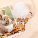 Personalisierte Multicolor niedlichen Kaninchen Gesicht Muttermal Foto Schlüsselanhänger mit Namen und Plüsch Ball Geburtstag Tasche Zubehör Geschenk für Kaninchenliebhaber