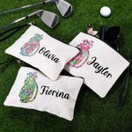 Personalised Colourful Golf Clubs Design Portable Linen Wristlet Makeup Bag with Name Birthday Sports Team Gift for Golf Lovers