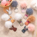 Personalisierte Multicolor niedlichen Kaninchen Gesicht Muttermal Foto Schlüsselanhänger mit Namen und Plüsch Ball Geburtstag Tasche Zubehör Geschenk für Kaninchenliebhaber