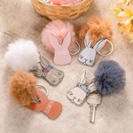 Personalisierte Multicolor niedlichen Kaninchen Gesicht Muttermal Foto Schlüsselanhänger mit Namen und Plüsch Ball Geburtstag Tasche Zubehör Geschenk für Kaninchenliebhaber