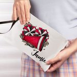 Personalized Watercolour Cheer Megaphone and Pom-Pom Makeup Bag with Name and Wrist Strap Team Cheer Gift for Women Cheerleader