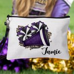 Personalized Watercolour Cheer Megaphone and Pom-Pom Makeup Bag with Name and Wrist Strap Team Cheer Gift for Women Cheerleader
