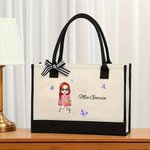 Personalizada Mariposa Dibujos Animados Mujer Lienzo Bolsa Tote con Nombre y Texto Cumpleaños Agradecimiento Oficina Regalo para Colegas Líderes