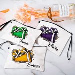Personalized Watercolour Cheer Megaphone and Pom-Pom Makeup Bag with Name and Wrist Strap Team Cheer Gift for Women Cheerleader