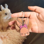 Personalisierte Multicolor niedlichen Kaninchen Gesicht Muttermal Foto Schlüsselanhänger mit Namen und Plüsch Ball Geburtstag Tasche Zubehör Geschenk für Kaninchenliebhaber