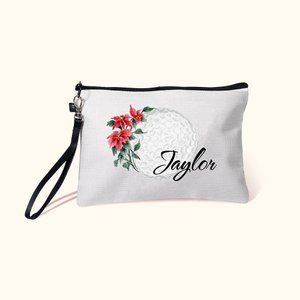 Sac Cosmétique de Golf Personnalisé avec Nom et Fleur de Naissance Accessoire de Voyage avec Dragonne Cadeau Anniversaire pour Femme