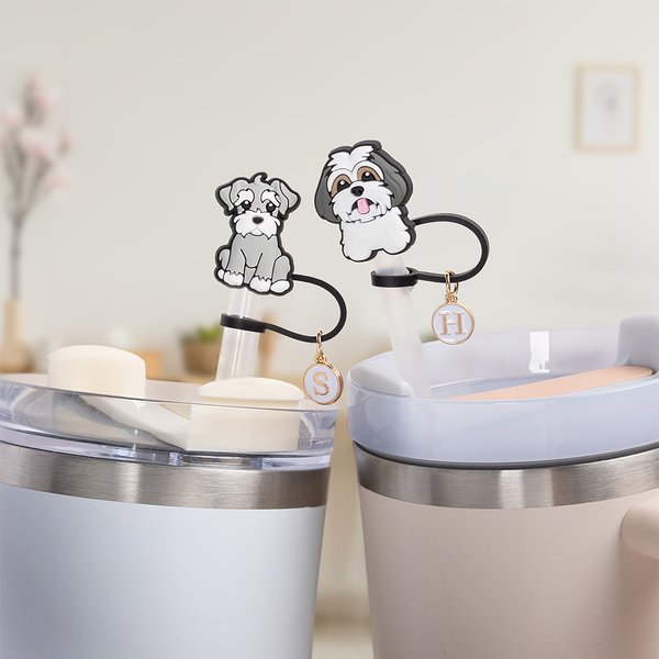 Personalized Dachshund Corgi Small Dogs Reusable Straw Topper with Initial Charm Accessory for Stanley Tumbler Birthday Gift for Dog Lover Owner