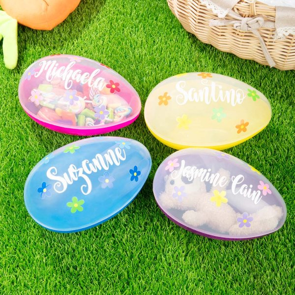 Personalisiertes Befüllbares Blumen Jumbo Oster-Ei mit Namen Ostern Eiersuche Osterkorb Party Geschenk für Jungen Mädchen