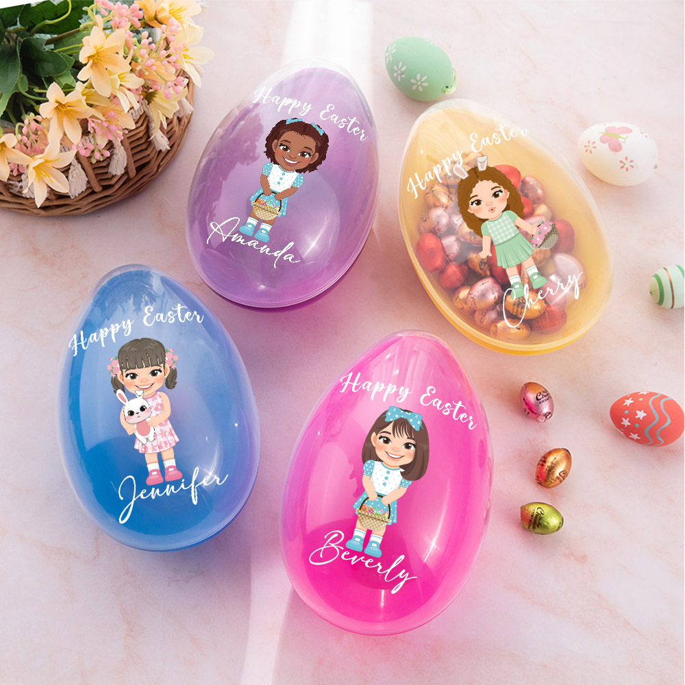 Personalisierte niedlichen Cartoon-Charakter füllbare Osterei mit Namen Ostern Party Gunst Geschenk für Mädchen