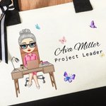 Personalizada Mariposa Dibujos Animados Mujer Lienzo Bolsa Tote con Nombre y Texto Cumpleaños Agradecimiento Oficina Regalo para Colegas Líderes