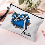 Personalized Watercolour Cheer Megaphone and Pom-Pom Makeup Bag with Name and Wrist Strap Team Cheer Gift for Women Cheerleader