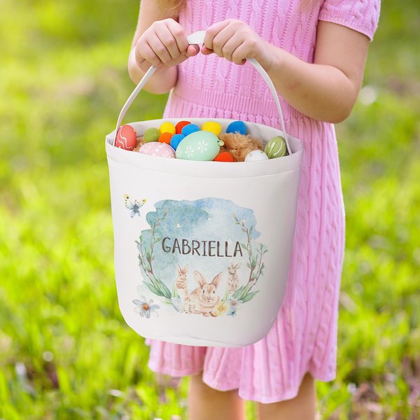 Panier en Toile Personnalisé avec Nom Sac à Motif Aquarelle Cadeau Annviersaire Pâques pour Enfant
