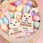 Caricatura personalizada de conejo de madera Money Holder con el nombre de Pascua Cesta de Rellenos de Regalo para Niños Adultos