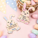 Caricatura personalizada de conejo de madera Money Holder con el nombre de Pascua Cesta de Rellenos de Regalo para Niños Adultos
