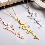 Collier Croix d'Amour Creuse Personnalisée avec Nom Anniversaire Eglise Baptême Cadeau pour Femmes Chrétiennes