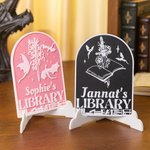 Personalized 3D Printing Fantasy Book Dragon Sword Floral Library Arched Sign with Name Desk Bookshelf Decor Birthday Reading Gift for Bookworms