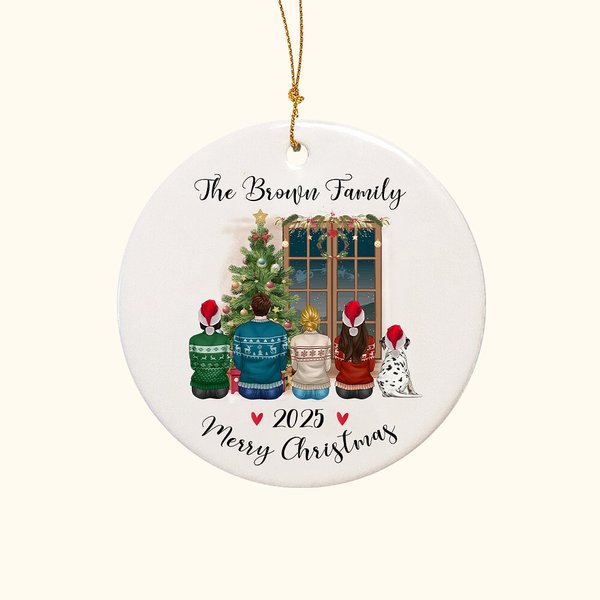 Plaque Décorative en Céramique Personnalisée avec Personnages Noms Année Ornement de Maison Cadeau Noël pour Famille