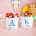 Personalisierte niedliche Osterhase 12oz Emaille-Becher mit Anfangsbuchstaben und Namen Ostern Party Favor Geschenk für Kinder
