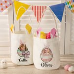 Personalisierte Niedliche Hasenohr Eimer Tasche mit Gebrochene-Eierschale-Foto-Design Griff und Namen Party Ostereiersuche Geschenk für Kinder