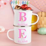 Personalisierte niedliche Osterhase 12oz Emaille-Becher mit Anfangsbuchstaben und Namen Ostern Party Favor Geschenk für Kinder