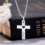 Collier Croix d'Amour Creuse Personnalisée avec Nom Anniversaire Eglise Baptême Cadeau pour Femmes Chrétiennes
