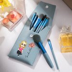 Personalized Cute Cartoon Women Girl Birth Flower Makeup Brush Bag Set with Name and 8 Pcs Makeup Brushes Birthday Mother's Day Gift for Her