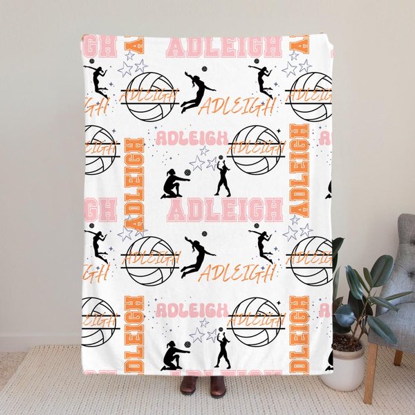 Personalized Multicolor Volleyball Girl Soft Throw Blanket with Names Home Decor Birthday Gift for Sports Volleyball Lovers