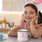 Personalisierte niedliche Osterhase 12oz Emaille-Becher mit Anfangsbuchstaben und Namen Ostern Party Favor Geschenk für Kinder