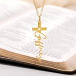 Collier Croix d'Amour Creuse Personnalisée avec Nom Anniversaire Eglise Baptême Cadeau pour Femmes Chrétiennes