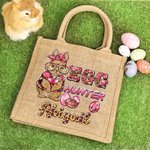Personalisierte niedliche Hase Ostereierjäger wiederverwendbare Jute Tragetasche mit Namen Party Favor Ostern Jagd Geschenk für Jungen Mädchen
