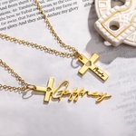 Collier Croix d'Amour Creuse Personnalisée avec Nom Anniversaire Eglise Baptême Cadeau pour Femmes Chrétiennes