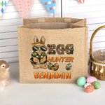 Personalisierte niedliche Hase Ostereierjäger wiederverwendbare Jute Tragetasche mit Namen Party Favor Ostern Jagd Geschenk für Jungen Mädchen