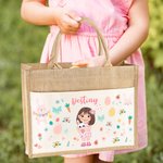 Personalized Floral Easter Eggs Bunny Cartoon Character Large Reusable Tote Bag with Name Easter Birthday Gift for Women Kids