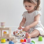 Personalizzato per bambini a forma di cuore, personaggio dei cartoni animati che costruisce puzzle di mattoncini con nome Regalo di compleanno per bambini