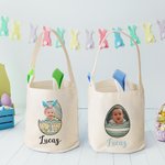 Personalisierte Niedliche Hasenohr Eimer Tasche mit Gebrochene-Eierschale-Foto-Design Griff und Namen Party Ostereiersuche Geschenk für Kinder