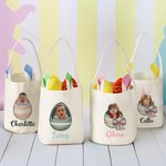 Personalisierte Niedliche Hasenohr Eimer Tasche mit Gebrochene-Eierschale-Foto-Design Griff und Namen Party Ostereiersuche Geschenk für Kinder