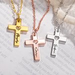Collier Croix d'Amour Creuse Personnalisée avec Nom Anniversaire Eglise Baptême Cadeau pour Femmes Chrétiennes