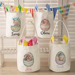 Personalisierte Niedliche Hasenohr Eimer Tasche mit Gebrochene-Eierschale-Foto-Design Griff und Namen Party Ostereiersuche Geschenk für Kinder