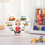Personalizzato per bambini a forma di cuore, personaggio dei cartoni animati che costruisce puzzle di mattoncini con nome Regalo di compleanno per bambini