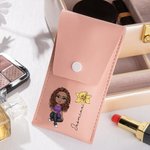 Personalized Cute Cartoon Women Girl Birth Flower Makeup Brush Bag Set with Name and 8 Pcs Makeup Brushes Birthday Mother's Day Gift for Her