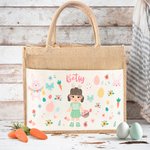 Personalized Floral Easter Eggs Bunny Cartoon Character Large Reusable Tote Bag with Name Easter Birthday Gift for Women Kids