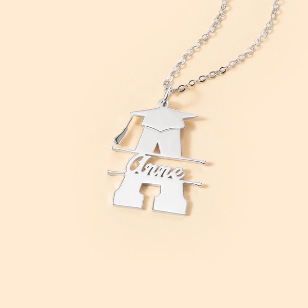 Personalised Initial Graduation Cap Necklace with Name Graduation Gift for Friend Family