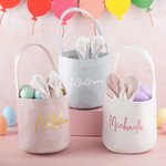 Personalisierte Plüsch Eimer Tasche mit Niedlichen Hasenohren Pompom-Schwanz Namen Ostereiersuche Korb Geburtstag Urlaub Party Geschenke für Kinder