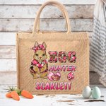Personalisierte niedliche Hase Ostereierjäger wiederverwendbare Jute Tragetasche mit Namen Party Favor Ostern Jagd Geschenk für Jungen Mädchen