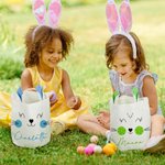 Personalisierter Niedlicher Kaninchen Gesichtsausdruck Osterkorb mit Hasenohren und Namen Eimertasche Eiersuche Ostern Party Geschenk für Kinder